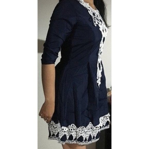 Lace Flower Patchwork Mini Dress Black - Picture 1 of 5